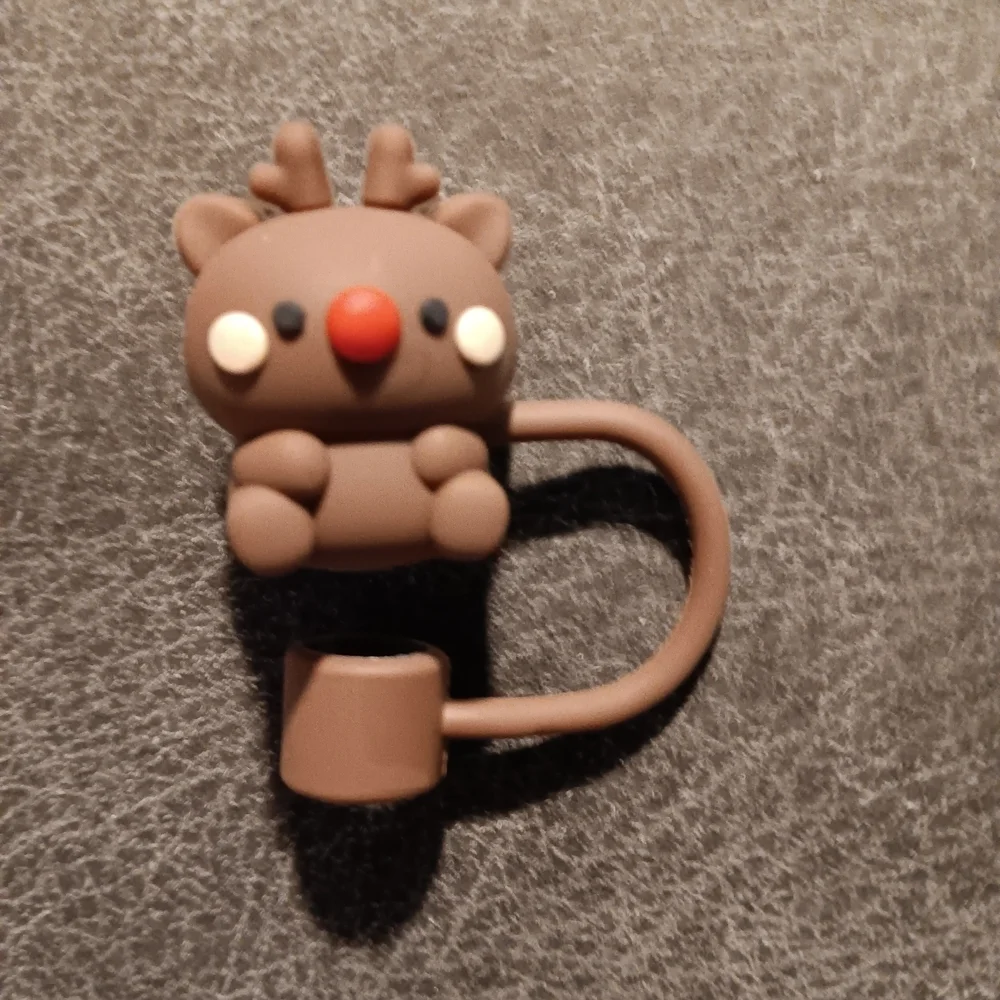 Brown Reindeer Straw Topper NWOT